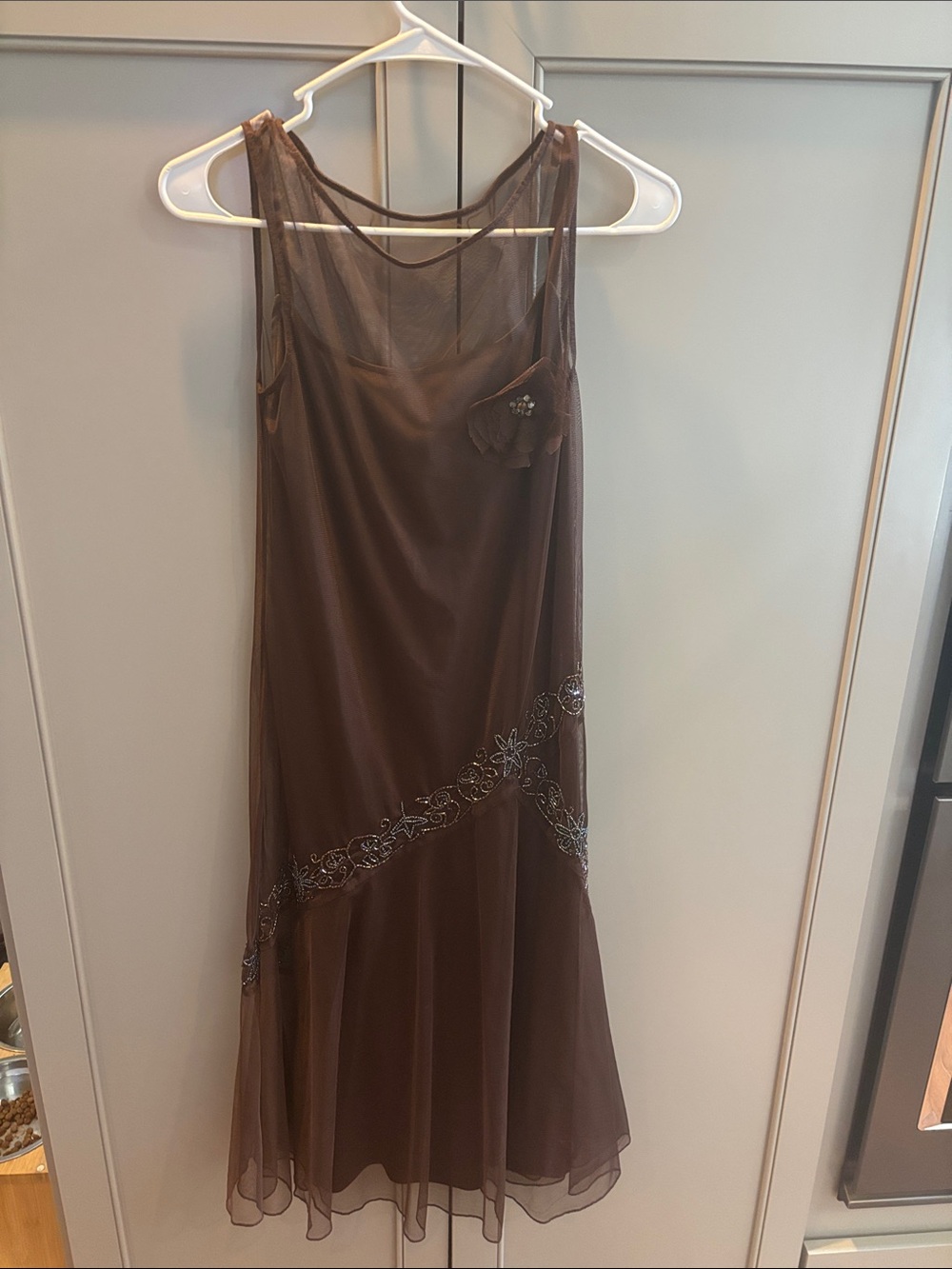Y2K Newport News Elegant embellished brown dress S
